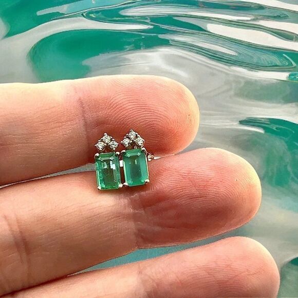Natural Emerald Diamond Stud Earrings 14k Yellow Gold 1.59 TCW Certified 121167 - Picture 8 of 12